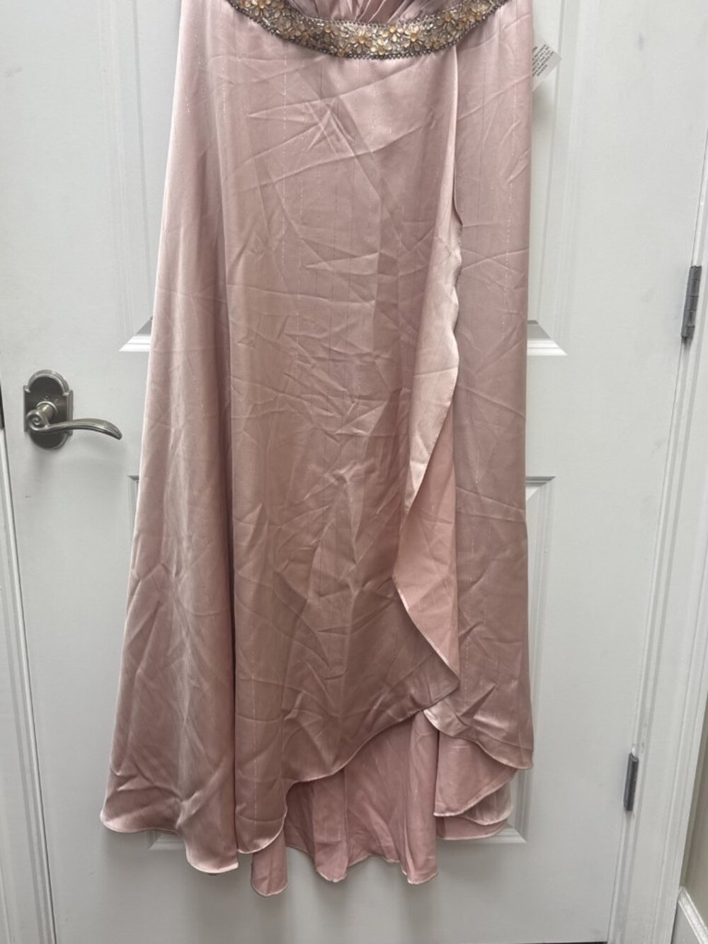Mac Duggal Size 16 W Pink Evening Gown Formal Maxi Dress Halter Beaded Waist NWT - Picture 6 of 12
